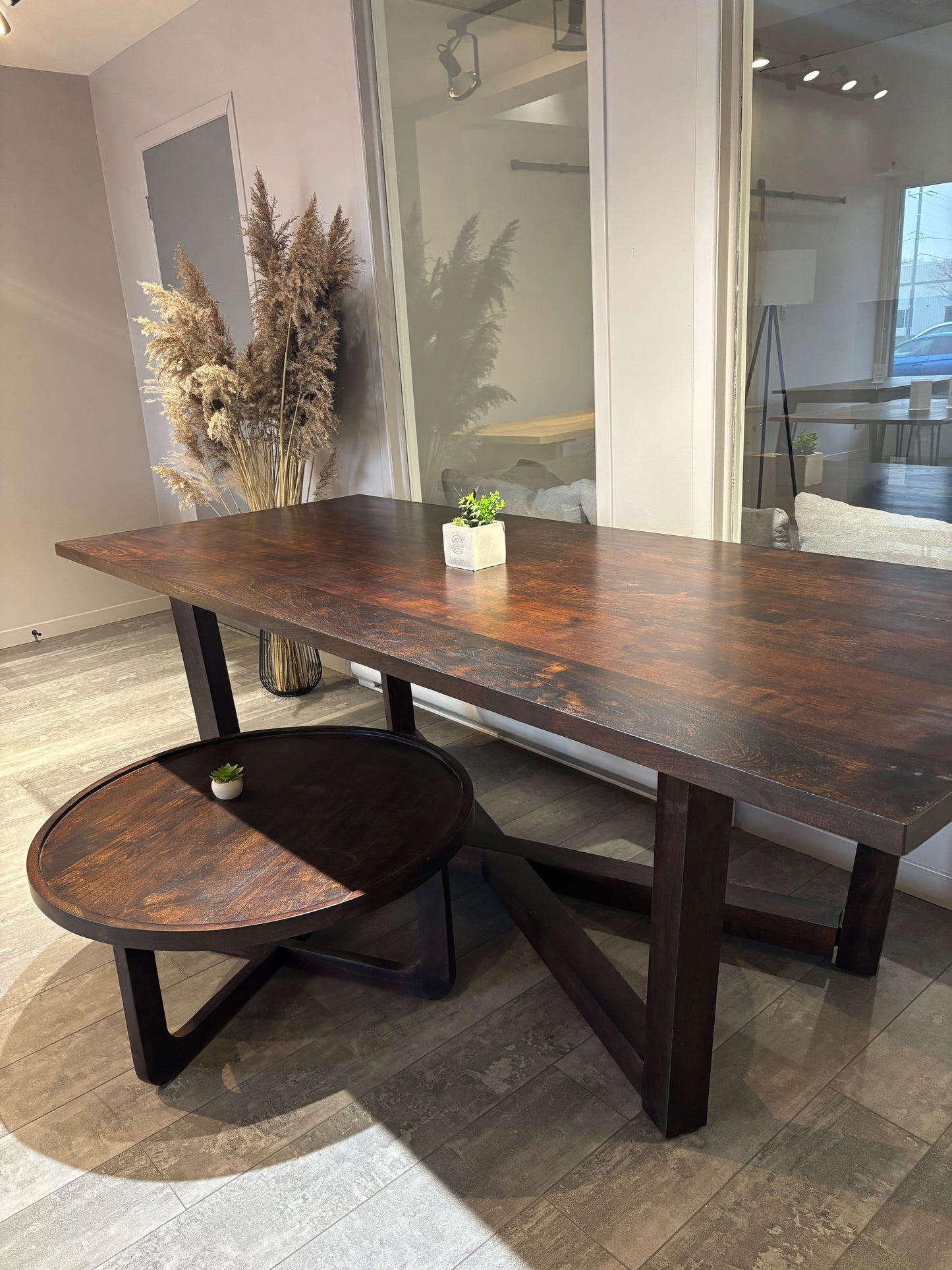 Ensemble table + table à café Acacia Foncé