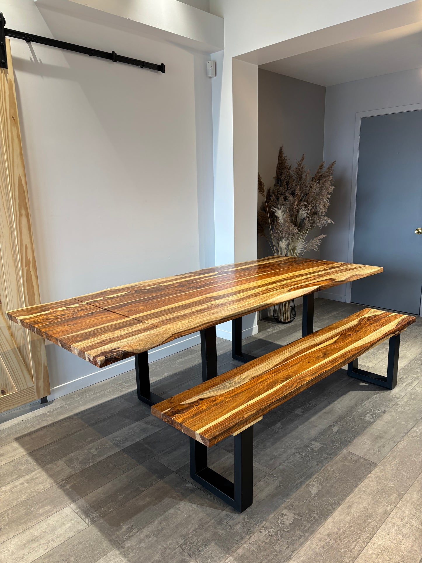 Ensemble table extensible + banc bois de rose naturel