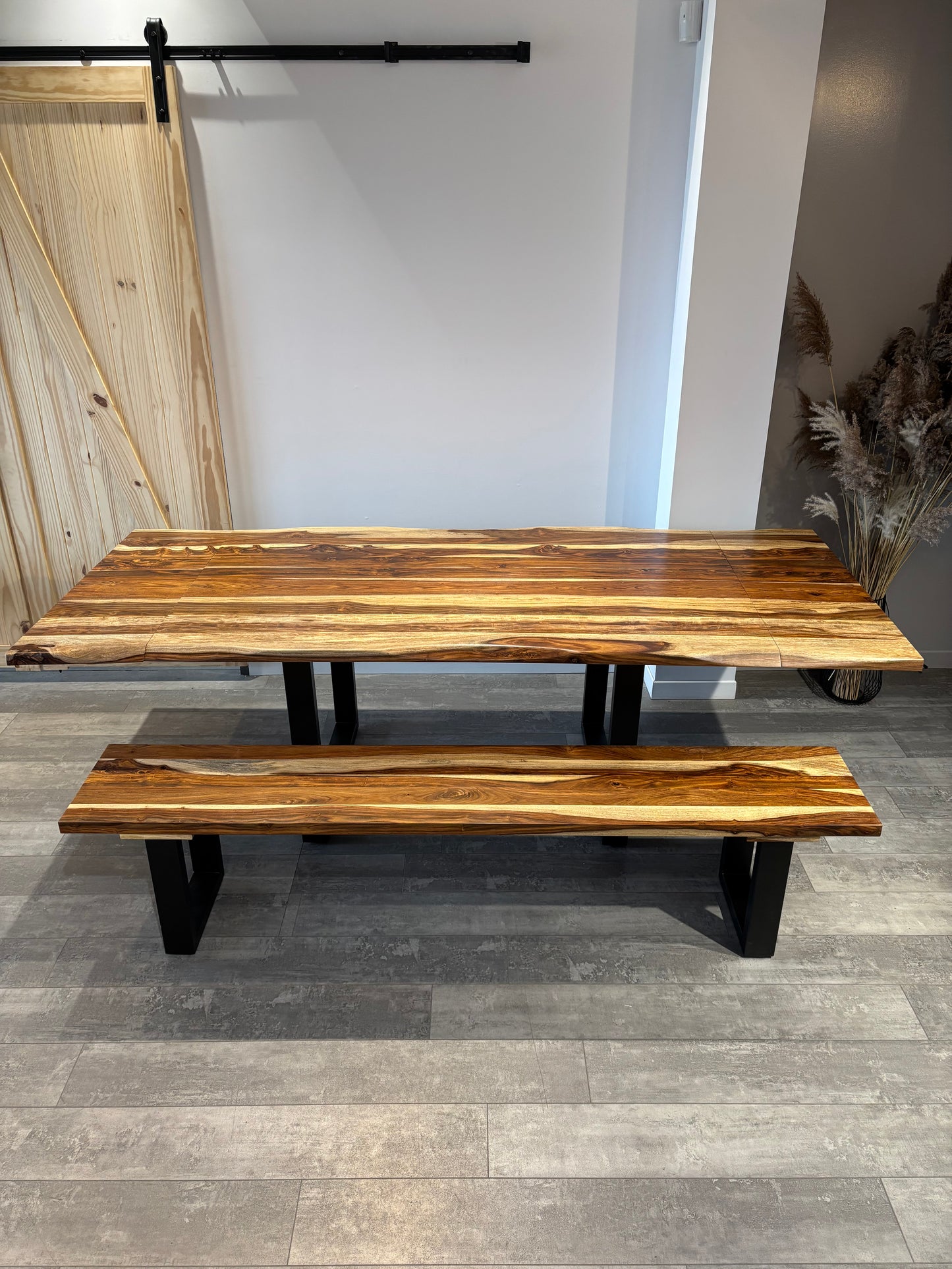 Ensemble table extensible + banc bois de rose naturel