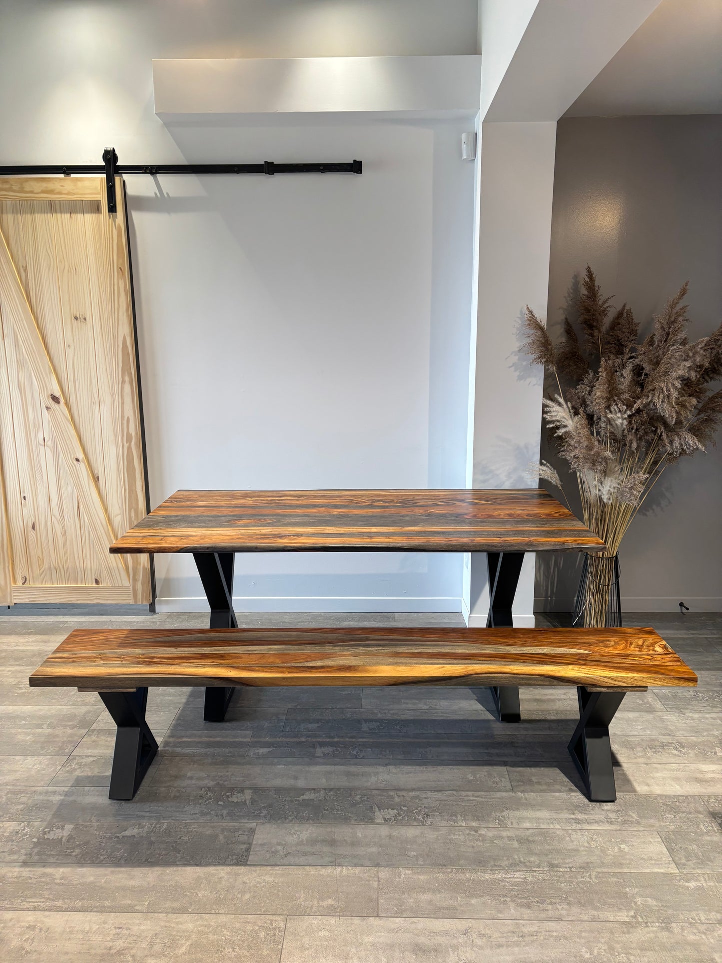 Ensemble table + banc bois de rose gris