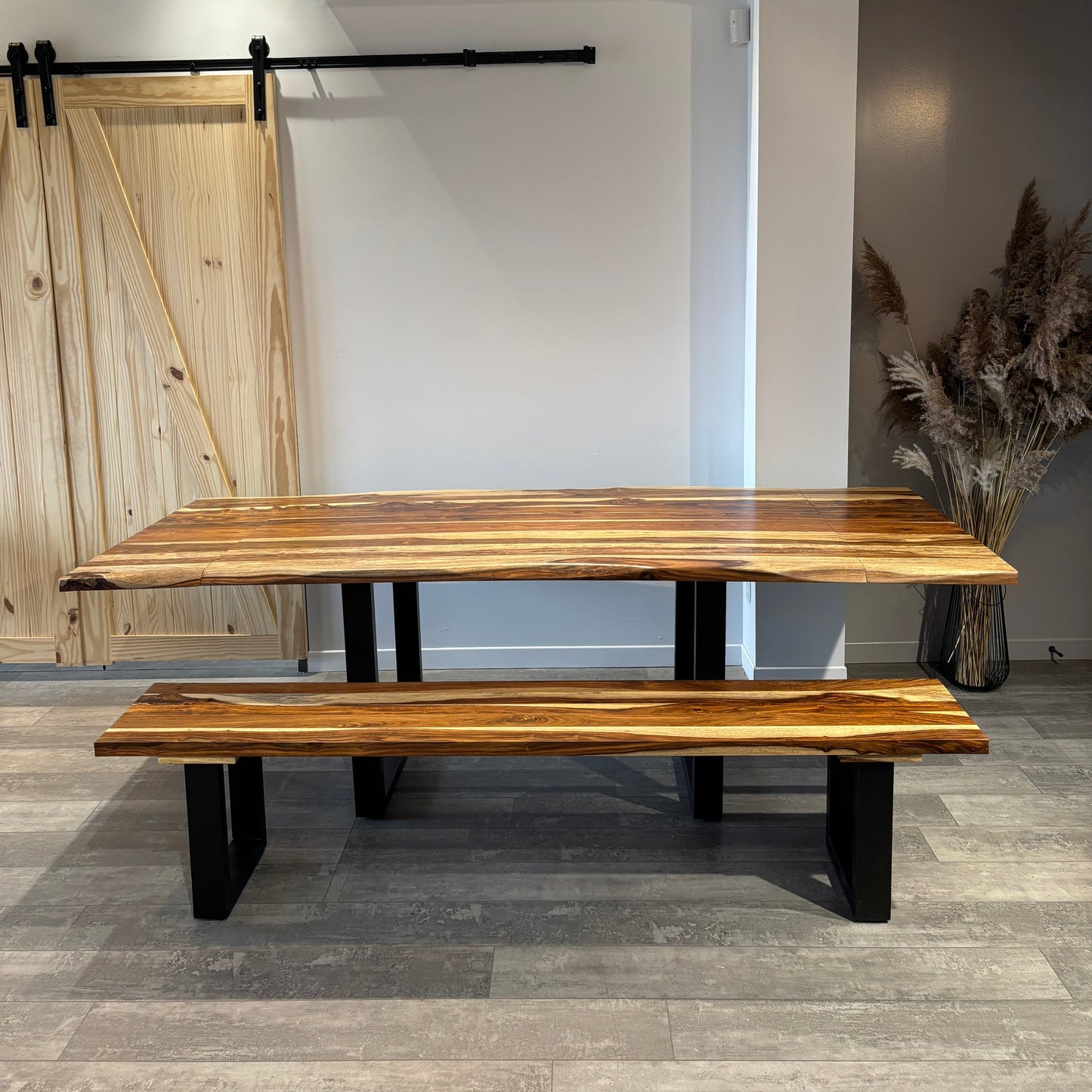 Ensemble table extensible + banc bois de rose naturel