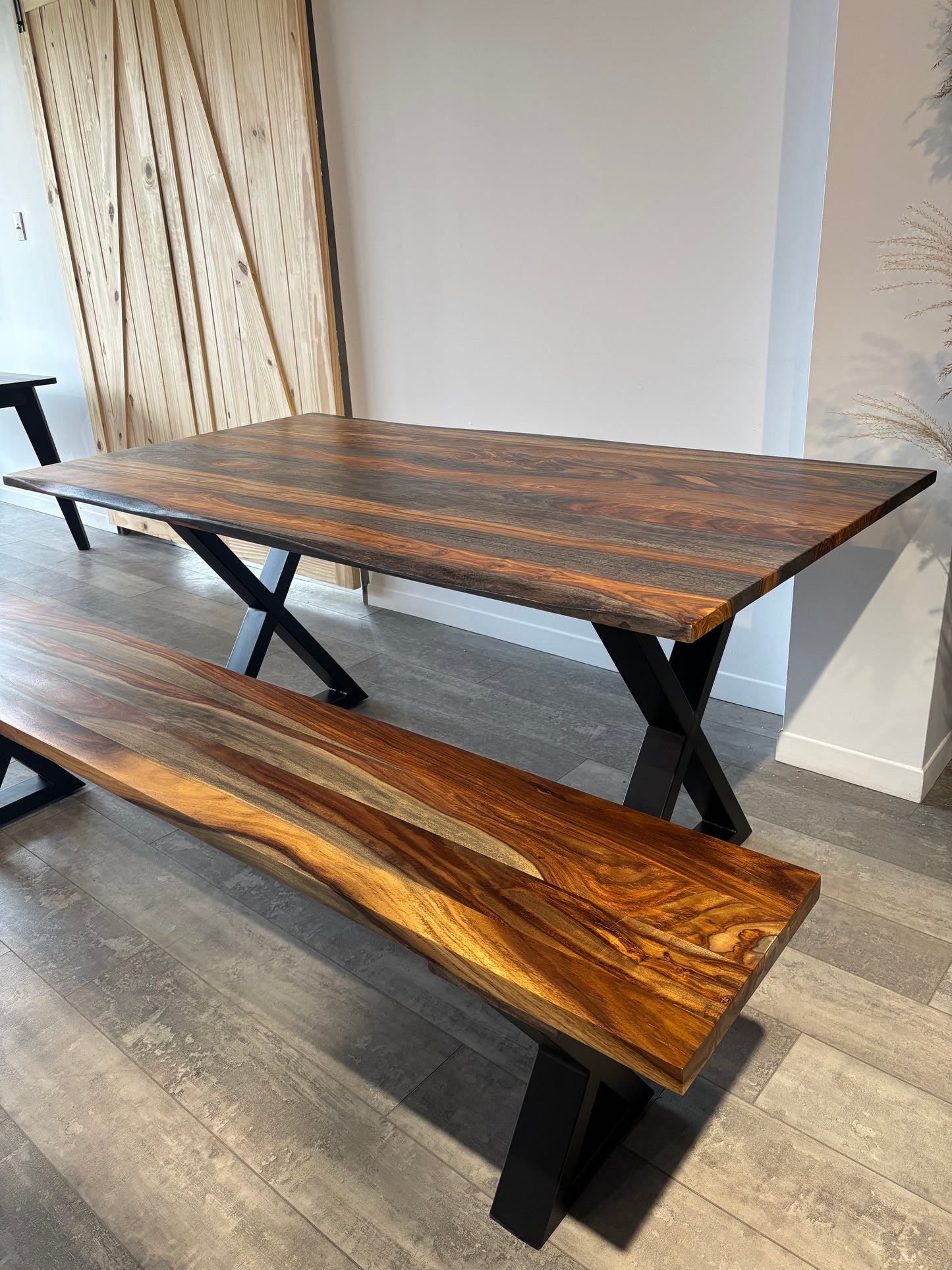 Ensemble table + banc bois de rose gris