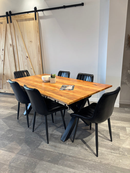 Ensemble table Acacia 72” + chaises cuir végétal