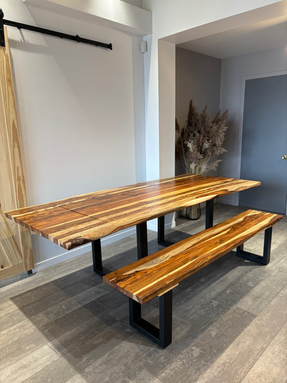 Ensemble table extensible + banc bois de rose naturel
