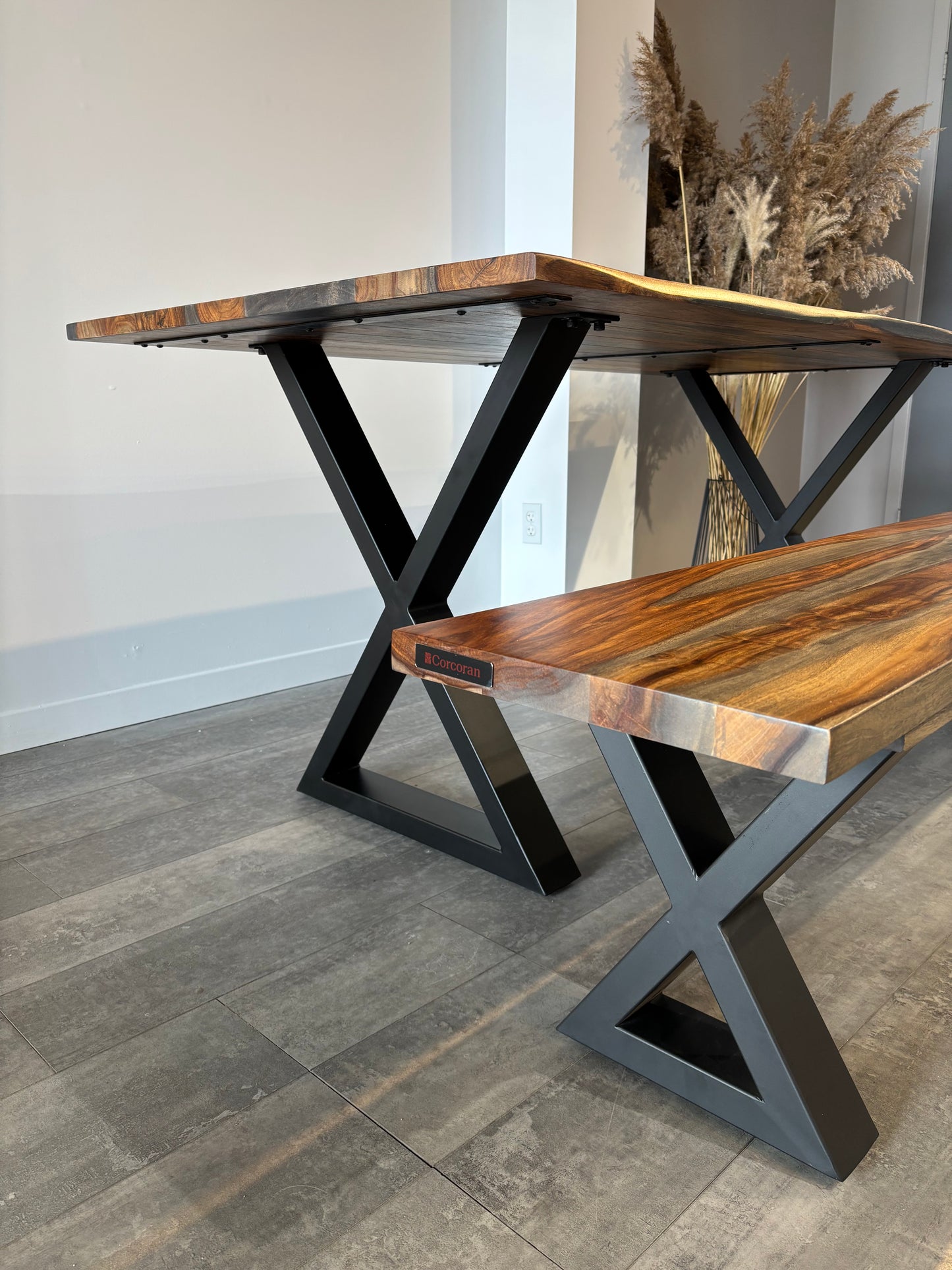 Ensemble table + banc bois de rose gris
