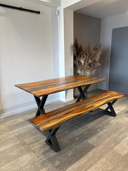 Ensemble table + banc bois de rose gris