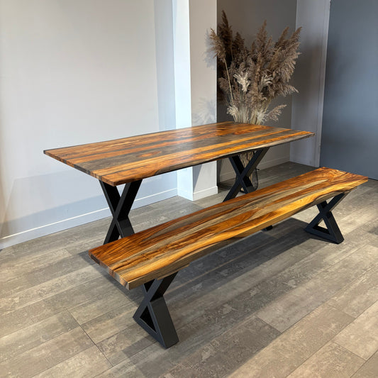 Ensemble table + banc bois de rose gris