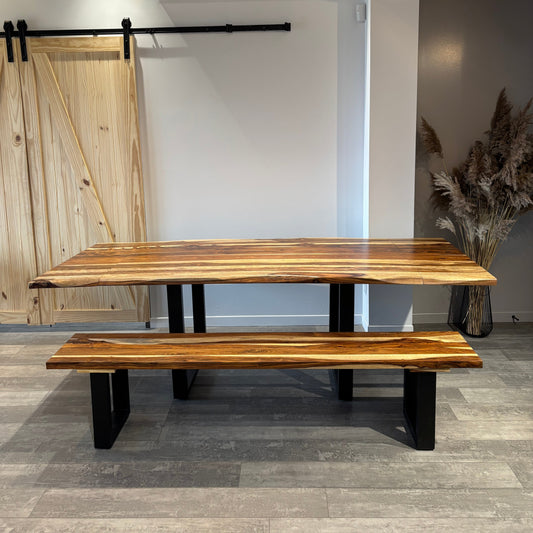 Ensemble table extensible + banc bois de rose naturel